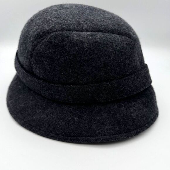 J. Crew Women's SZ S/M 100% Wool Charcoal Gray Cloche Bucket Short-Brim Hat Pink - Picture 6 of 9